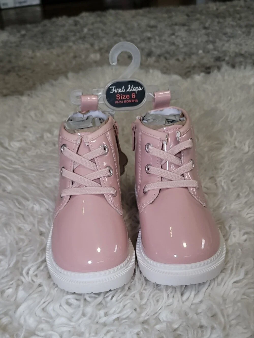 First Steps Pink Patent Toddler Boots with Side Zip